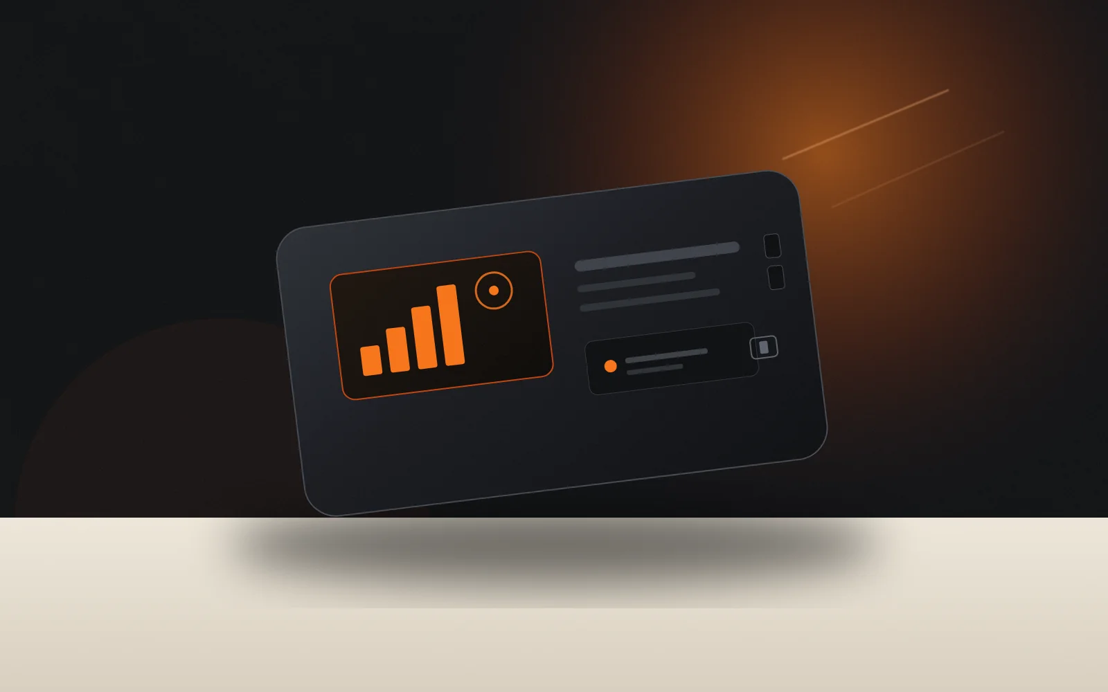 A conceptual TFT colour-screen power bank on a warm desk