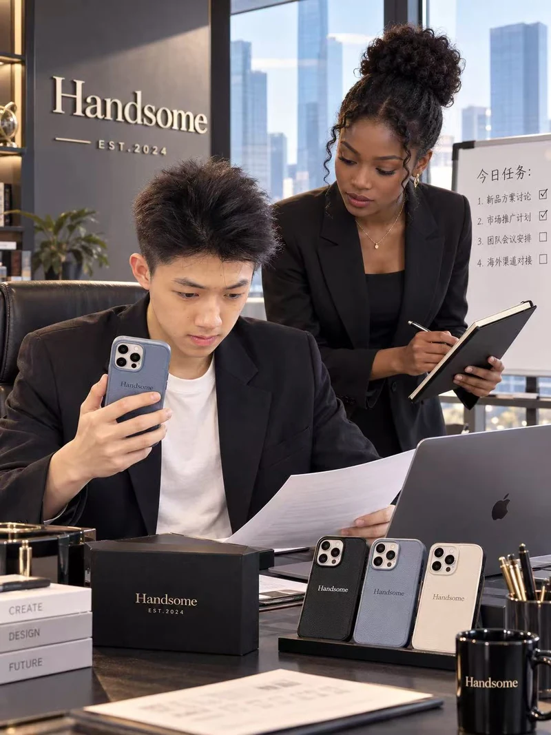 Hasam, the 17-year-old founder of HANDSOME, at his desk with a colleague / HANDSOME 17 歲創辦人 Hasam 與同事在辦公桌前